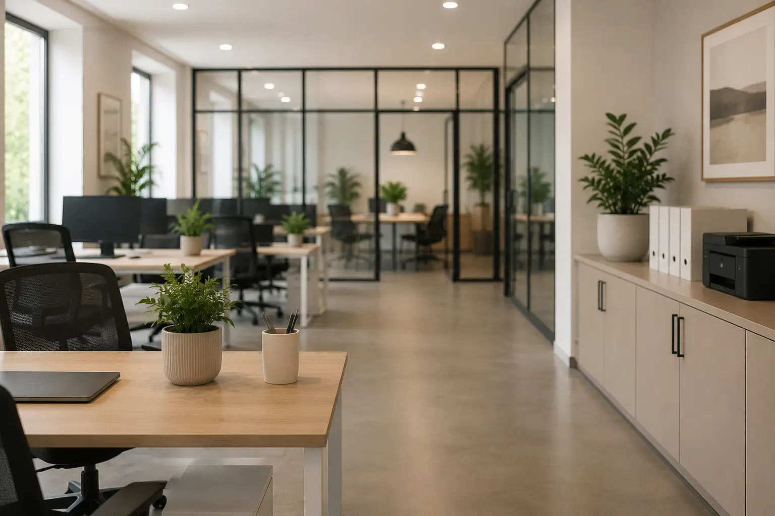 Professional commercial office cleaning in progress